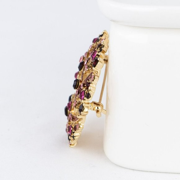 Vintage Napier Brooch Signed Gold Tone Circle Wreath Bright Deep Red Baby Pink - Picture 4 of 7